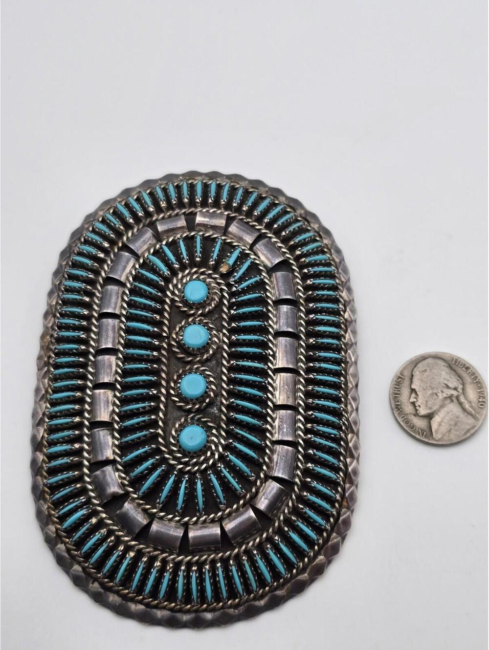 Jason Yazzie Sterling Needlepoint Turquoise Belt Buckle